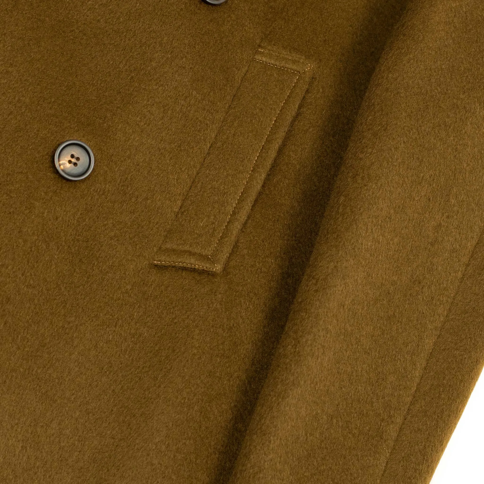 Aalbany double-breasted overcoat in olive brown mohair mix