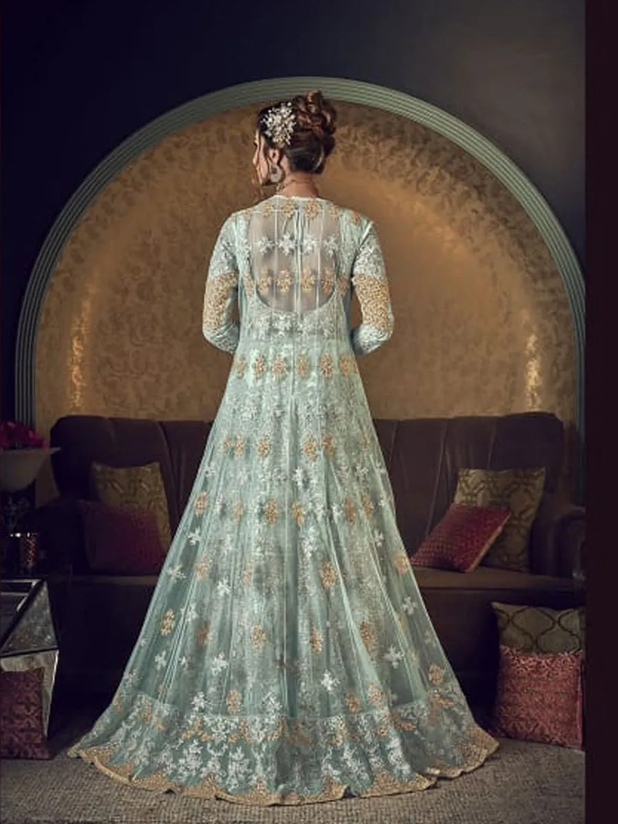 Aarzoo Pastel Blue Butterfly Net Floor Length Anarkali Suit