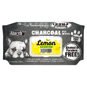 Absorb Plus Charcoal Pet Wipes Lemon Scented 15cm x 20cm - 80sheets