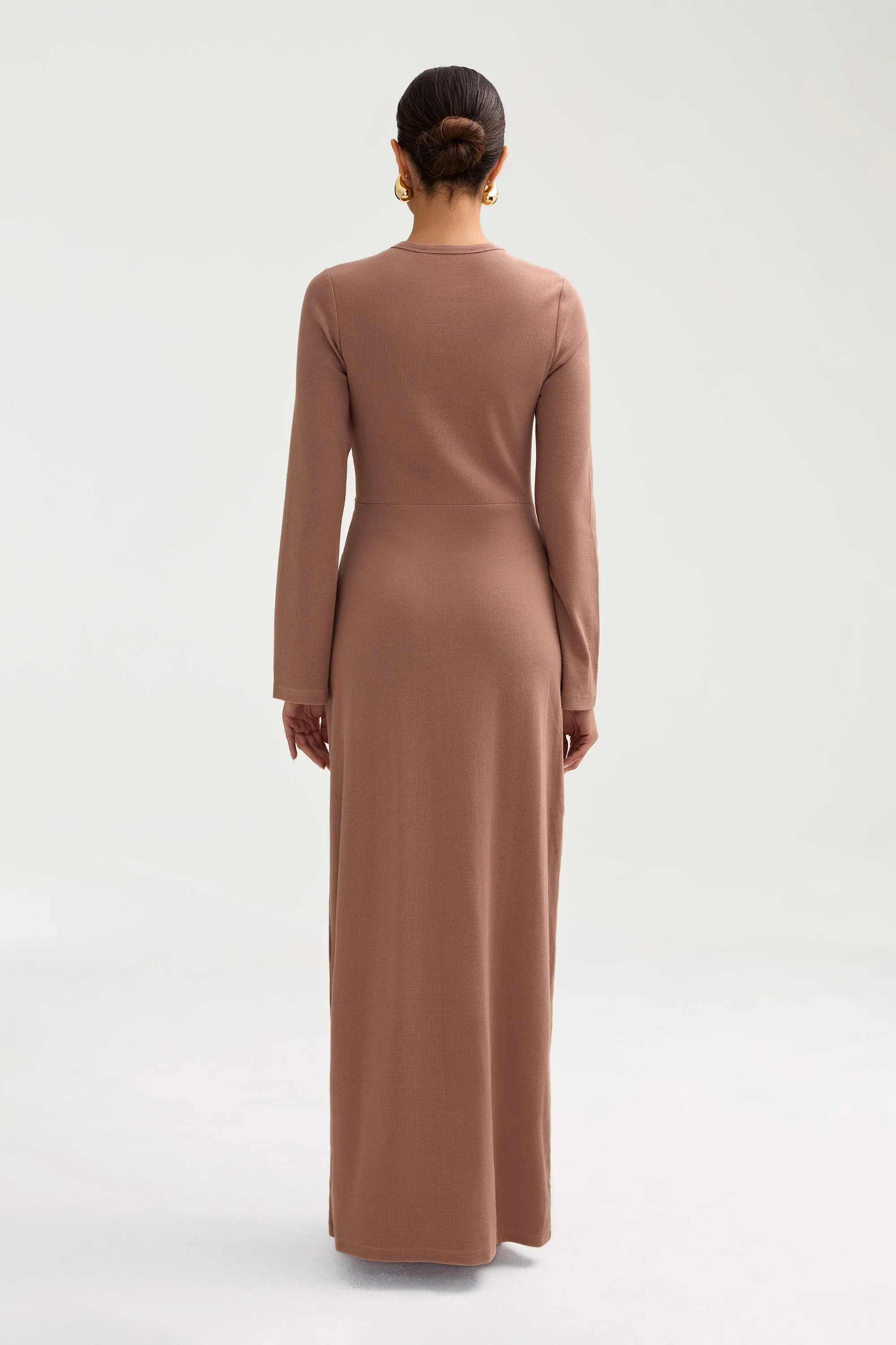 Aissia Ribbed Twist Front Maxi Dress - Brownie