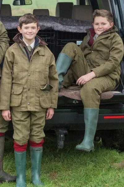 ALAN PAINE Rutland Shooting Coat - Kids Waterproof Tweed - Lichen