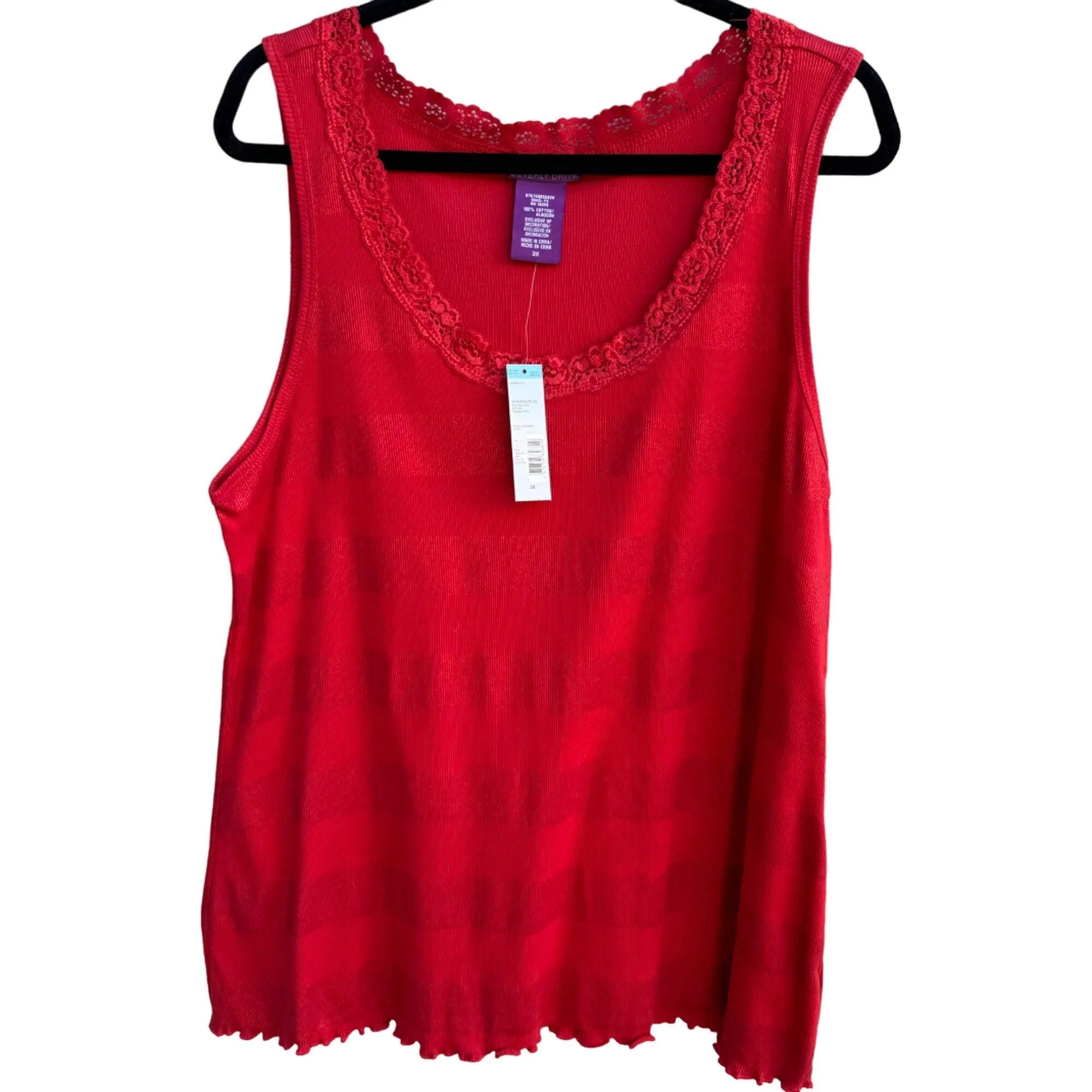 Beverly Drive Womens Red Lace Trim Glitter Stripe Sleeveless Scoop Neck Tank Top