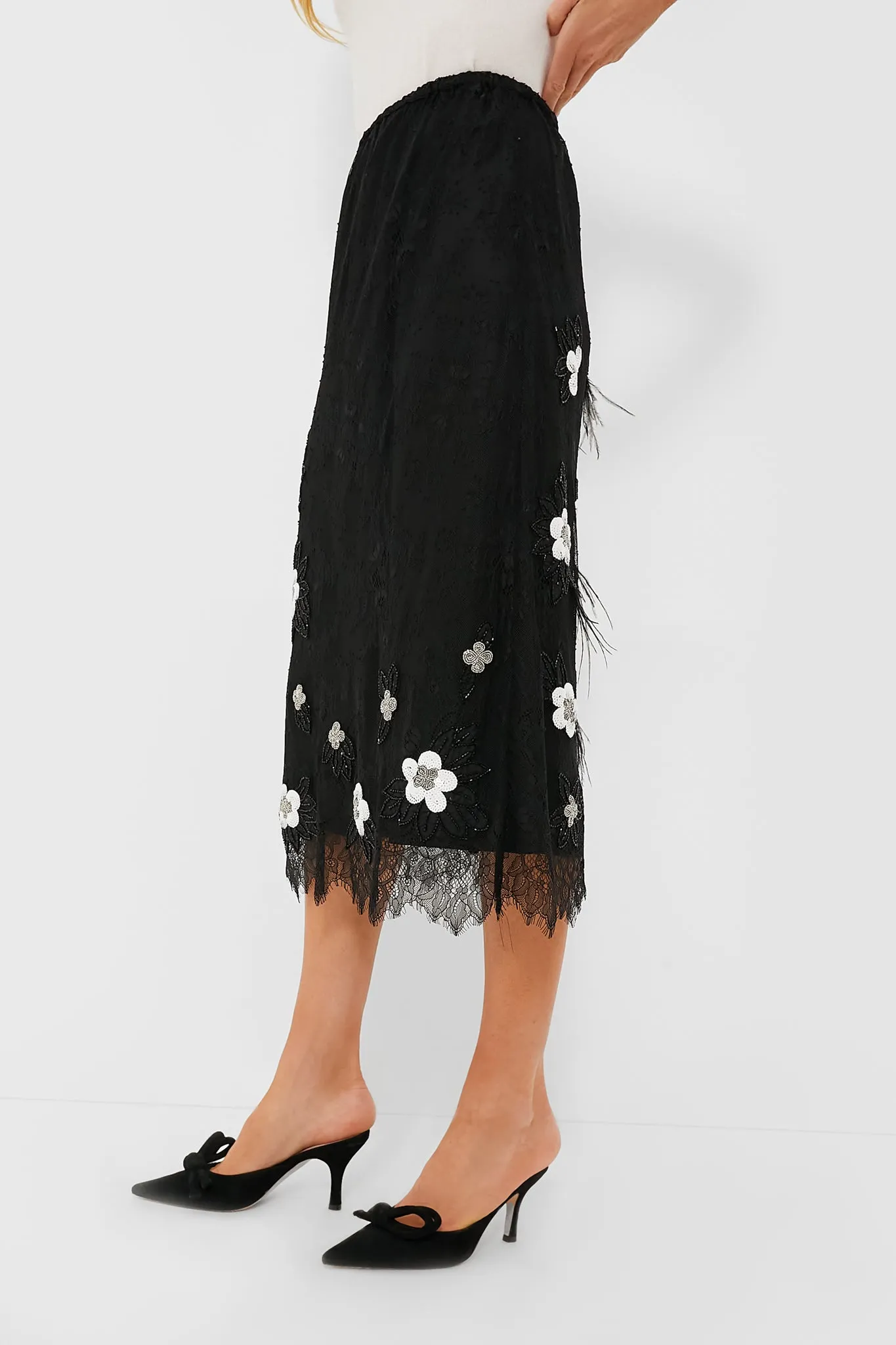 Black Bethany Lace Midi Skirt