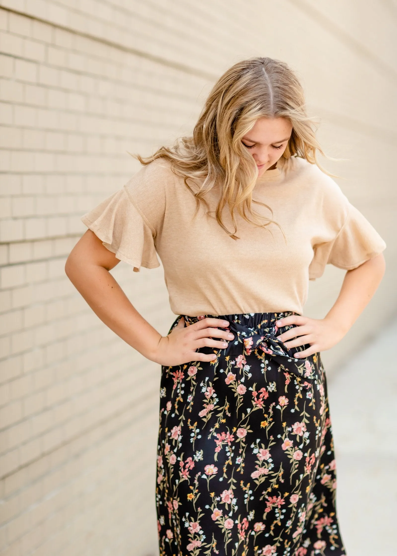 Black Satin Floral Midi Skirt - FINAL SALE