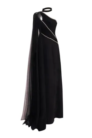 BLACK SLIT ONE-SHOULDER MAXI DRESS