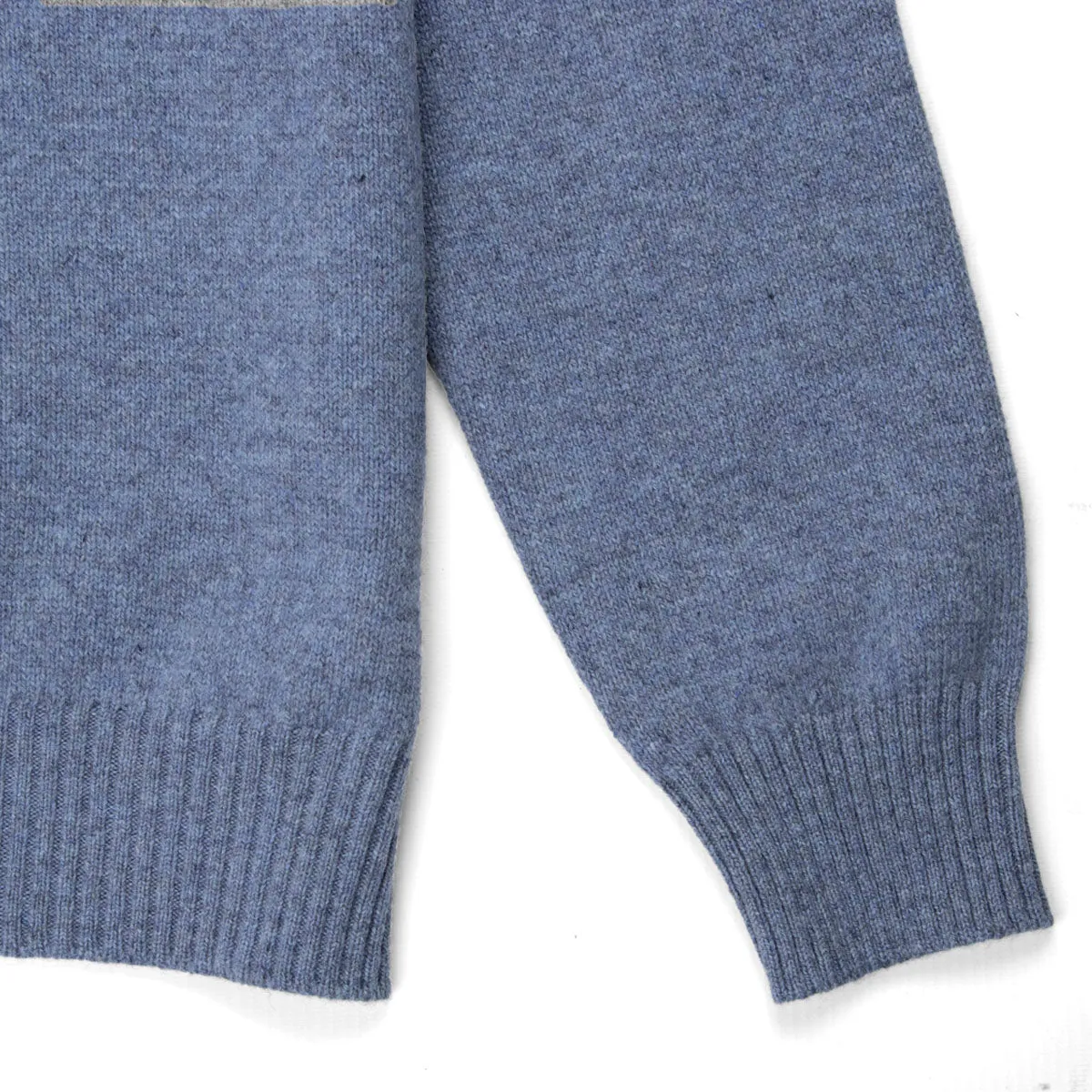 Blue Melange Buttoned Zip-Neck Wool Jumper