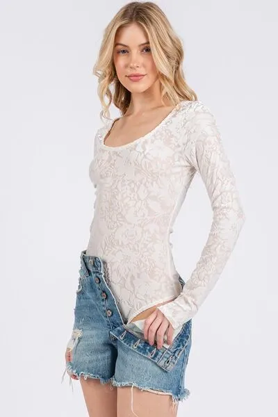 Ces Femme Velvet Floral Long Sleeve Bodysuit