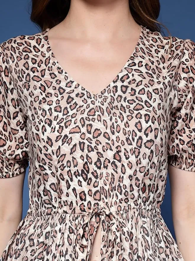 Chic Printed Puff Sleeve V-Neck Top