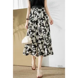 Chiffon Drape A-Line High Waist Skirt Mid-Length Elegant Feminine Summer Petite All-Matching Skirt