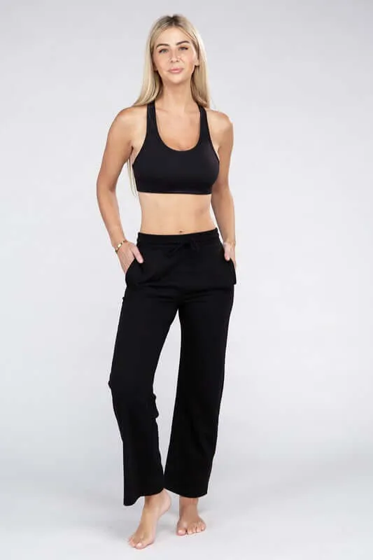 Comfy Relaxed Fit Lounge Wide Pants with Drawstrings