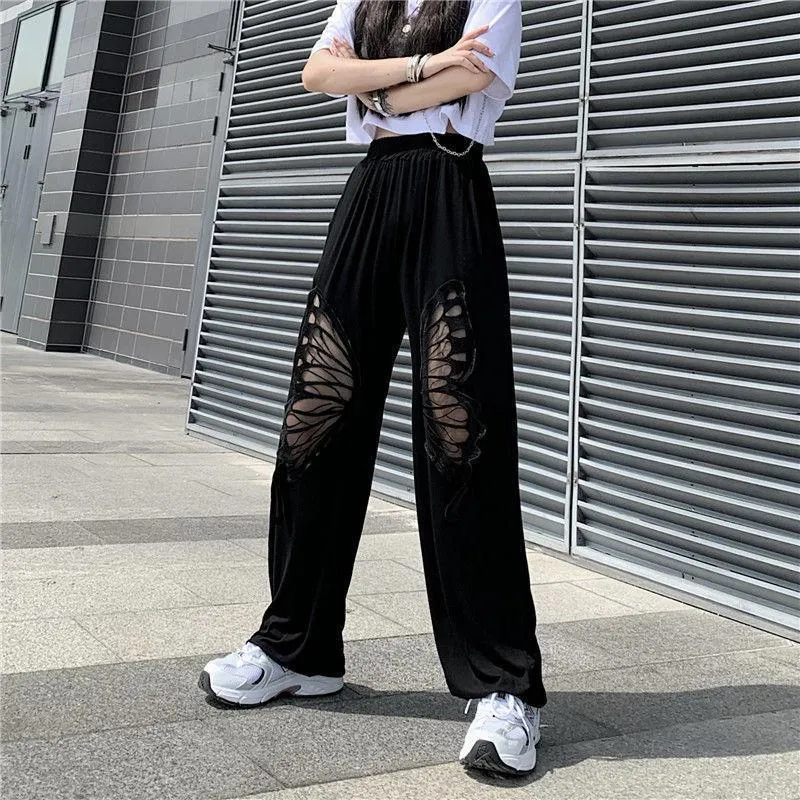 Elasticated Waist Butterfly Cut-Out Pants