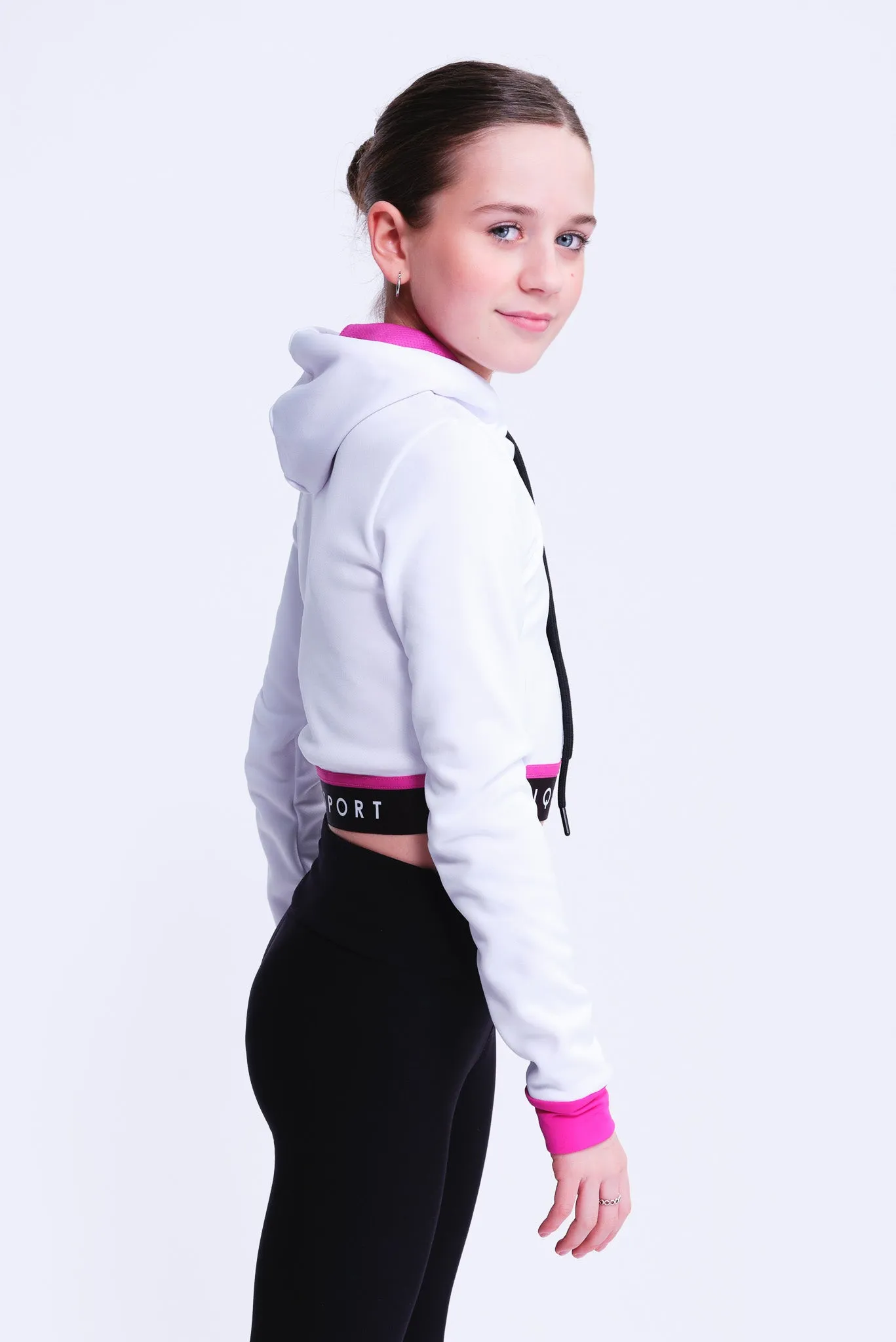 Fearless Crop Hoodie in White and Fuchsia