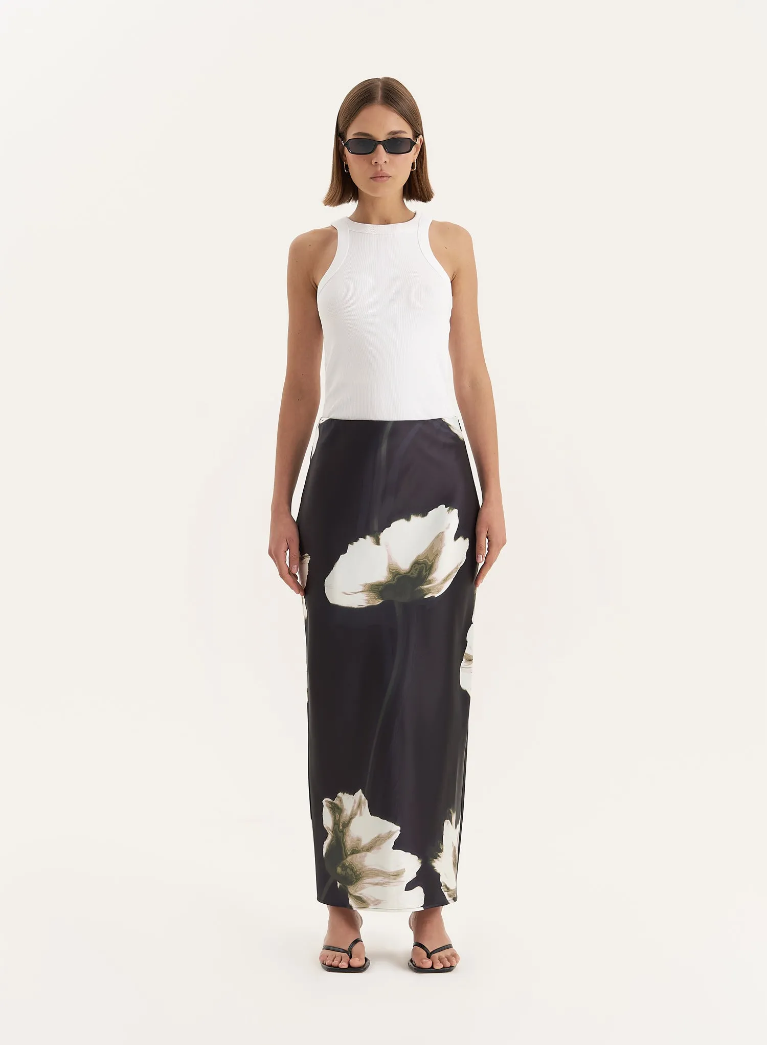 Floral Print Satin Maxi Skirt- Novah