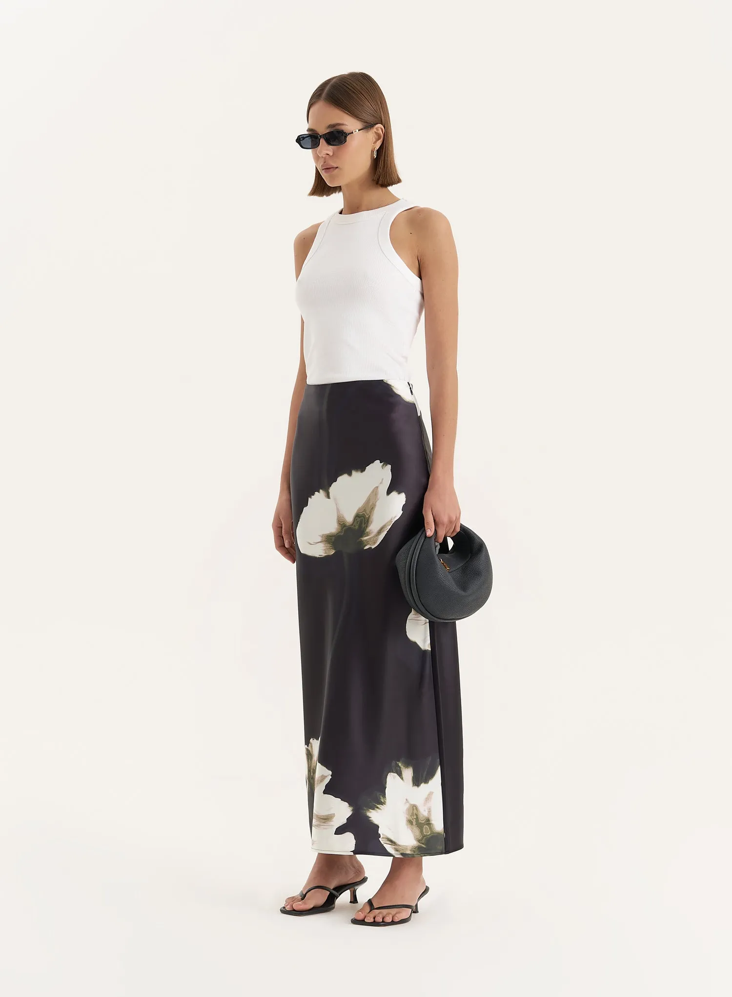 Floral Print Satin Maxi Skirt- Novah