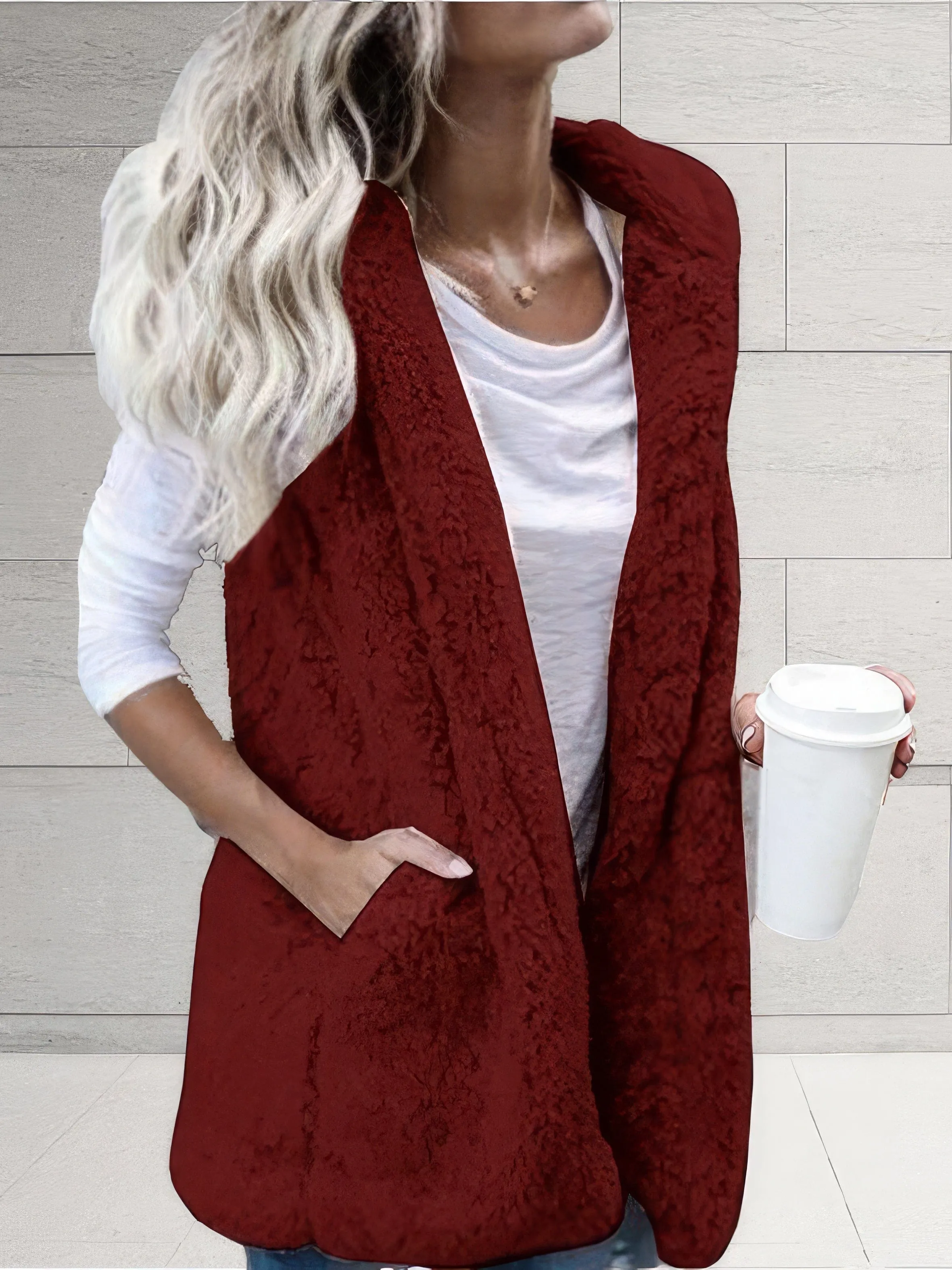 Hooded Sleeveless Pocket Fur Vest