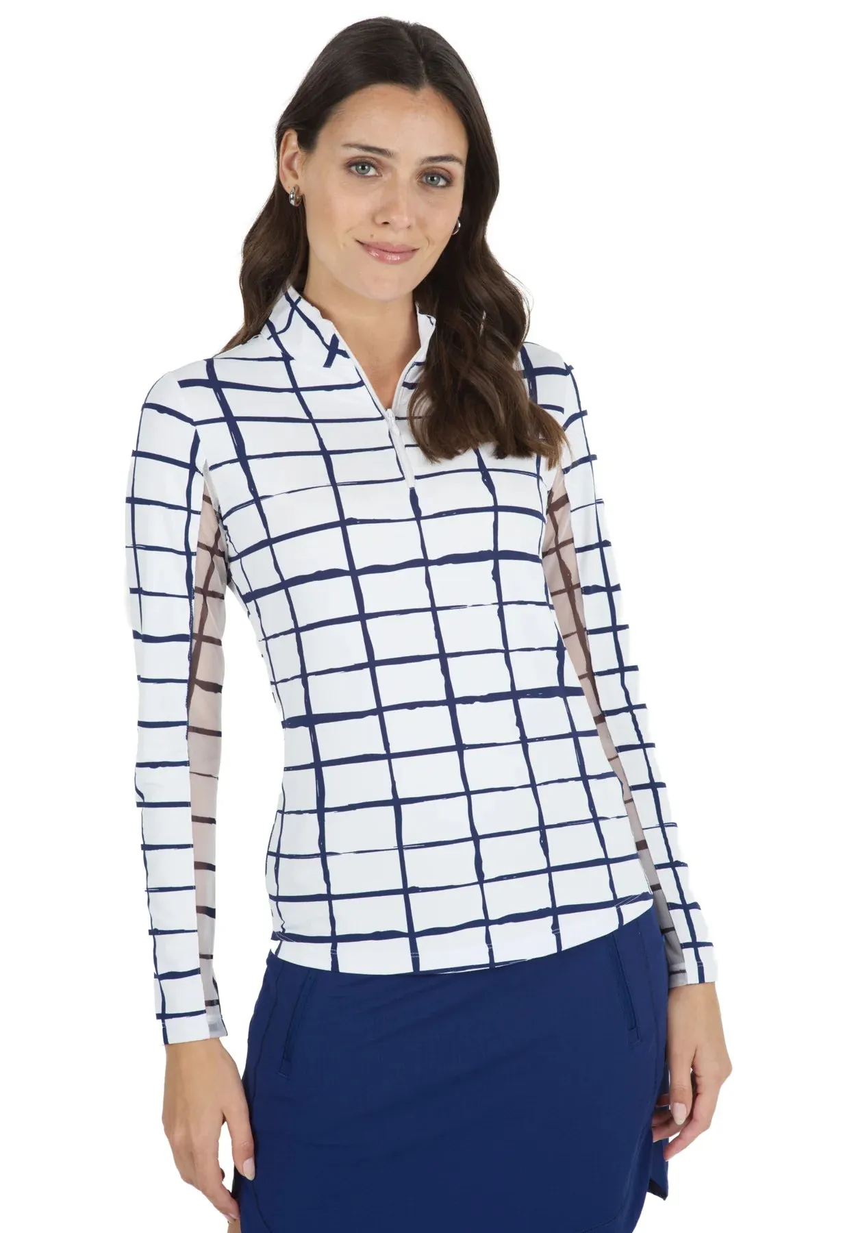 IBKUL Grid Print Long Sleeve Top