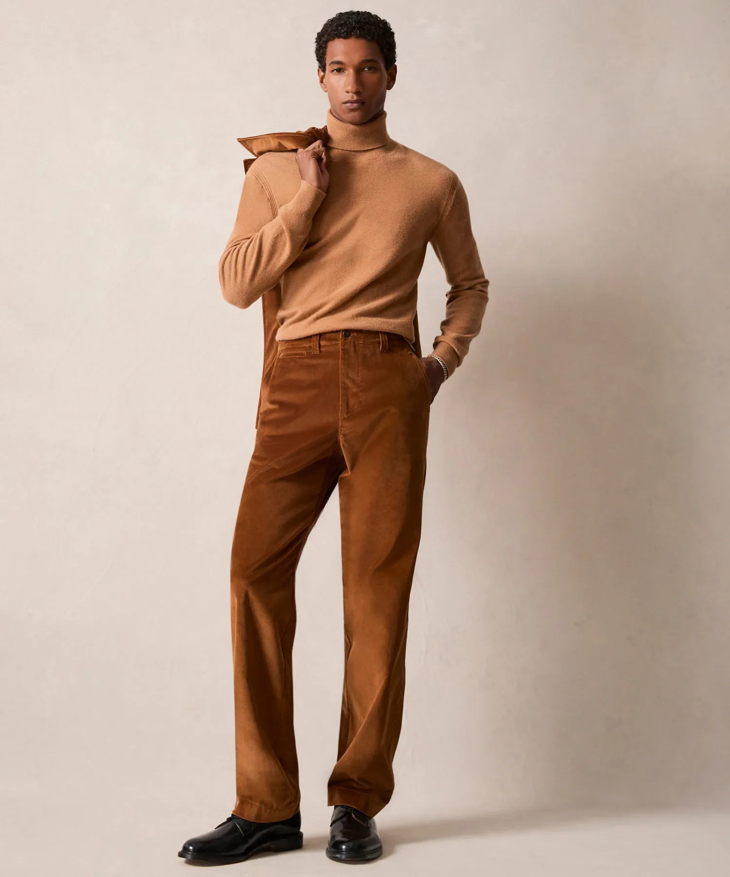 Italian Relaxed Velvet Trouser in Caramel