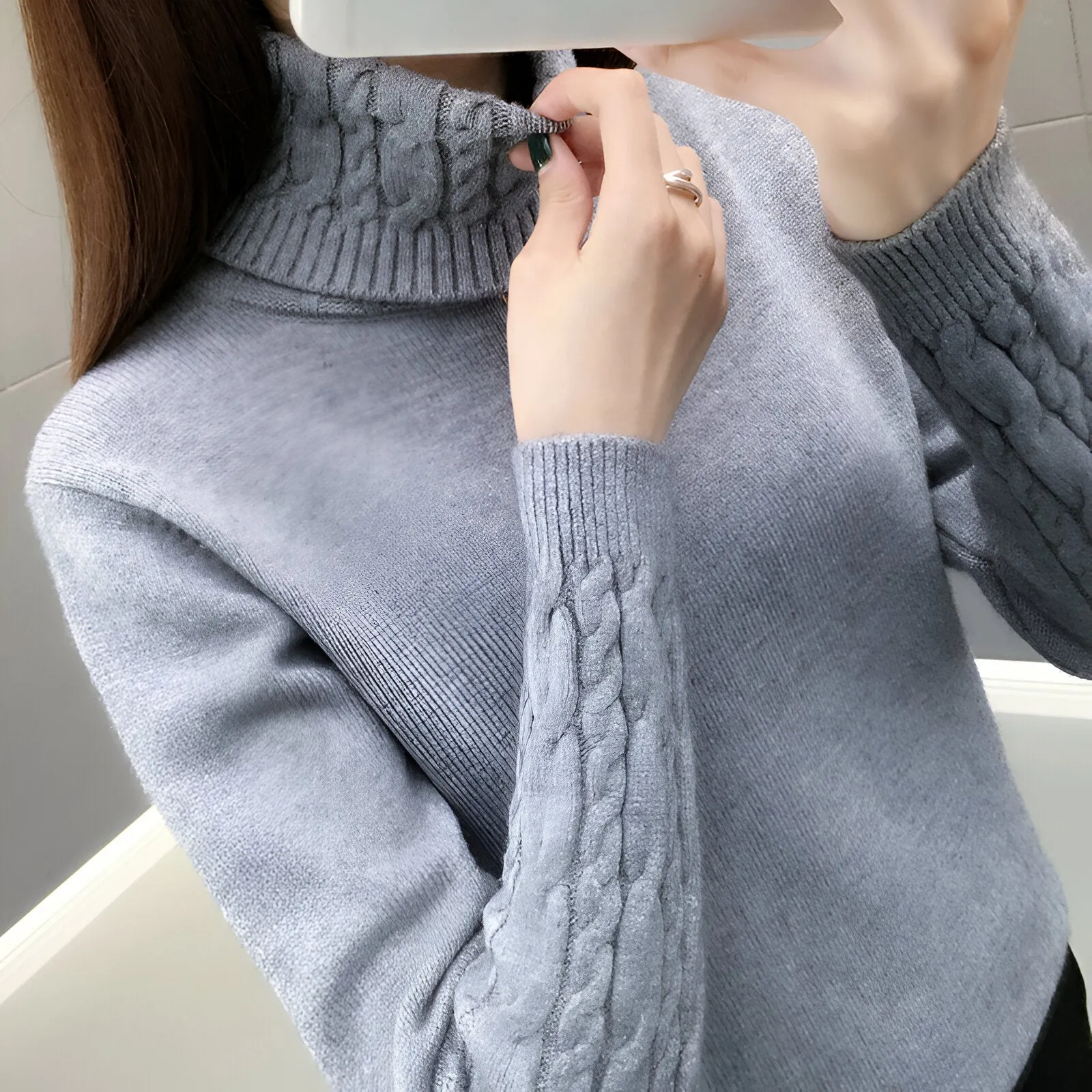 Ivyshape | Cozy Turtleneck Sweater For Autumn & Winter