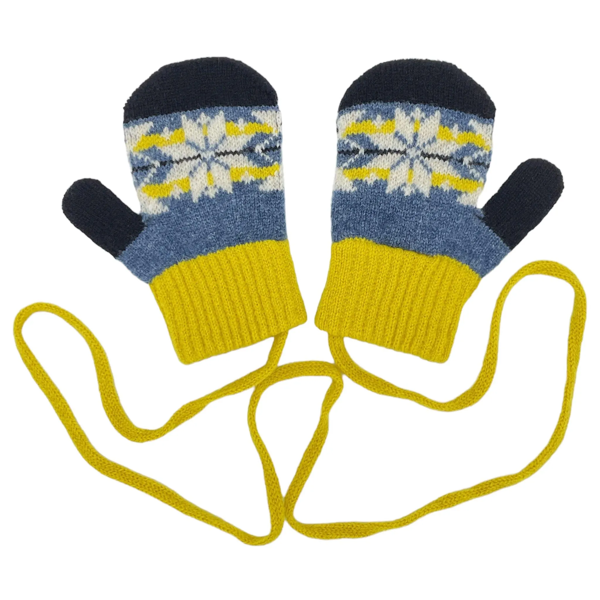 Kids' Navy & Electric Yellow Lambswool Mittens on a String