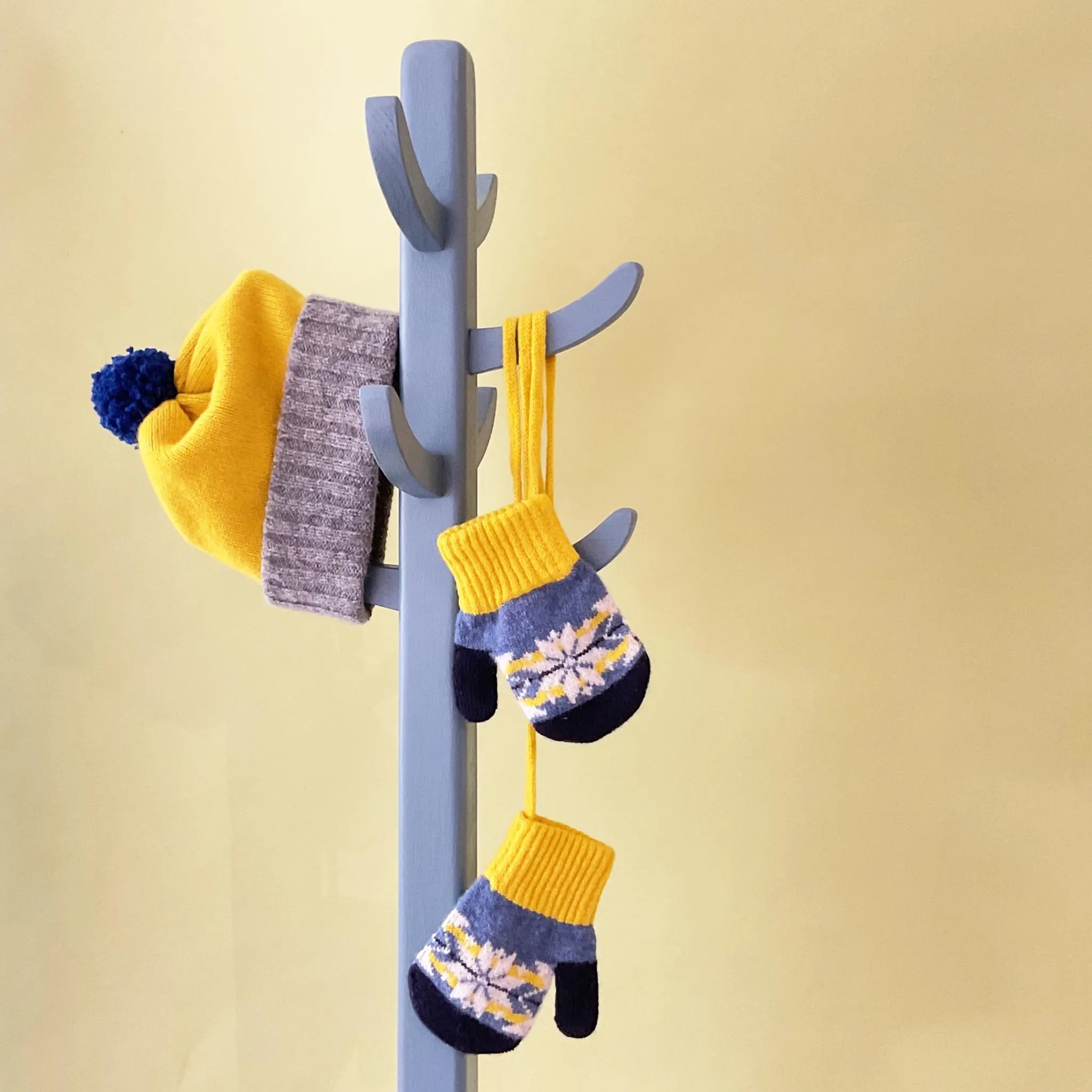 Kids' Navy & Electric Yellow Lambswool Mittens on a String