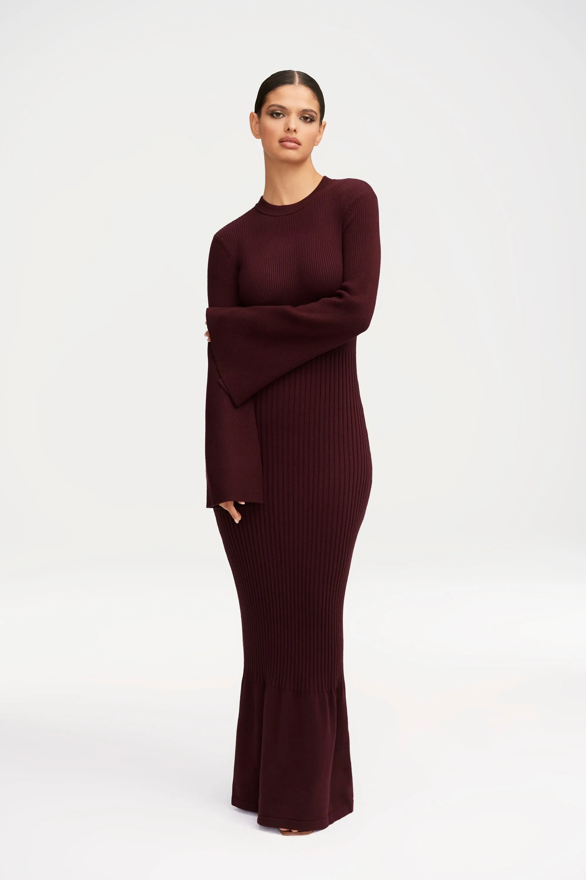 Kourtney Ribbed Knit Maxi Dress - Chocolate Plum