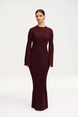 Kourtney Ribbed Knit Maxi Dress - Chocolate Plum