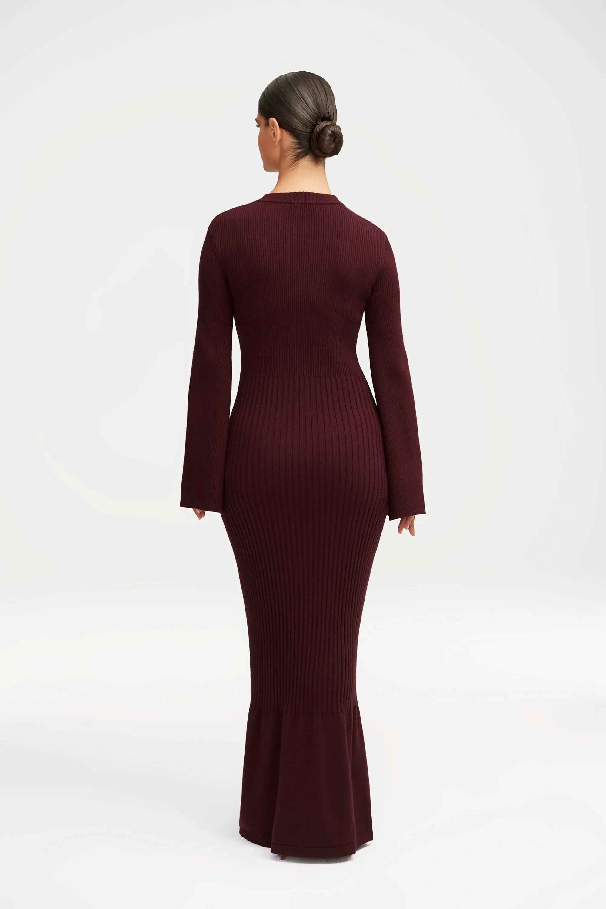 Kourtney Ribbed Knit Maxi Dress - Chocolate Plum