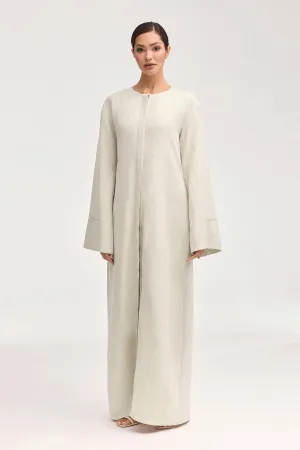 Elegant Oatmeal Linen Button-Down Maxi Dress for Women