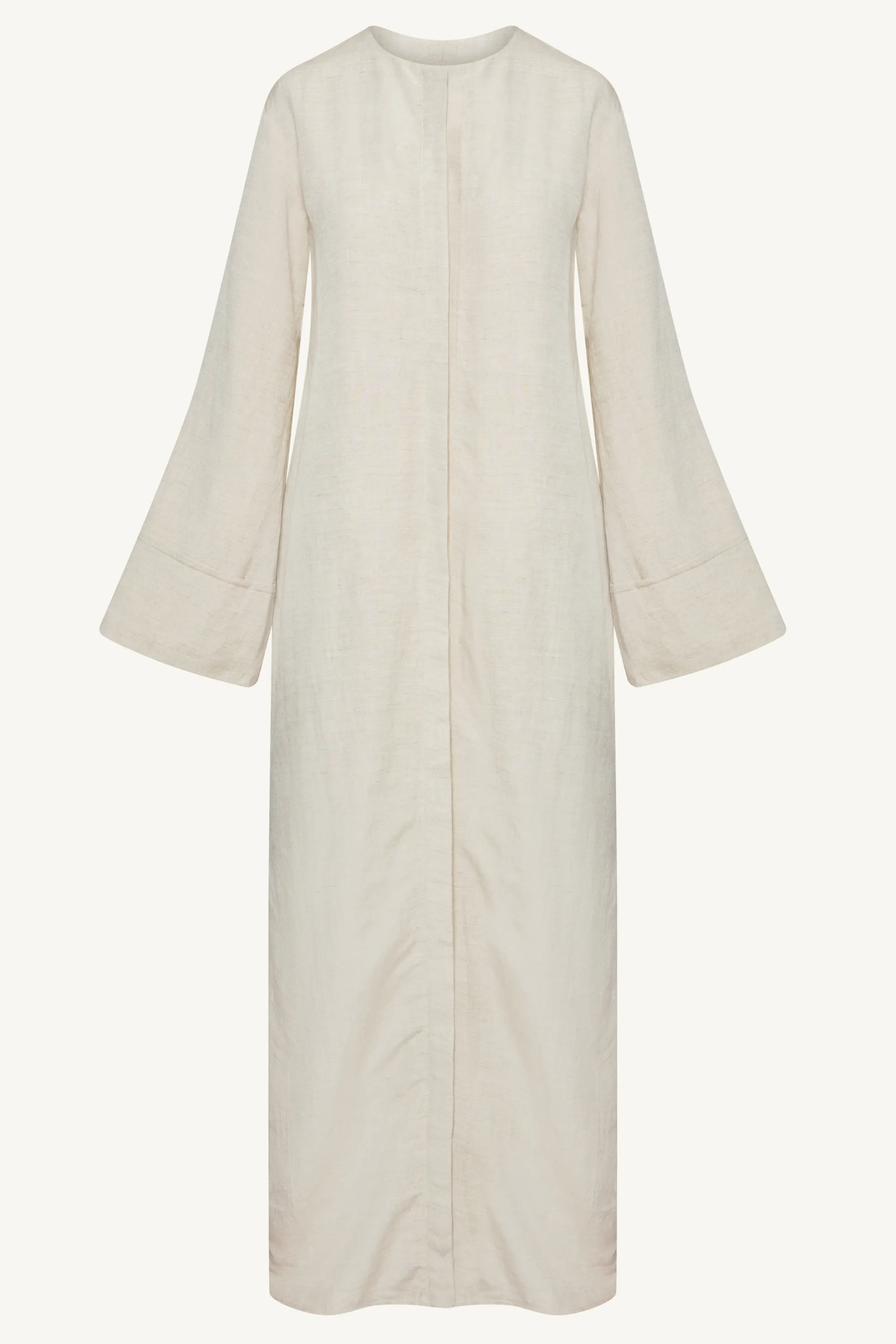 Elegant Oatmeal Linen Button-Down Maxi Dress for Women