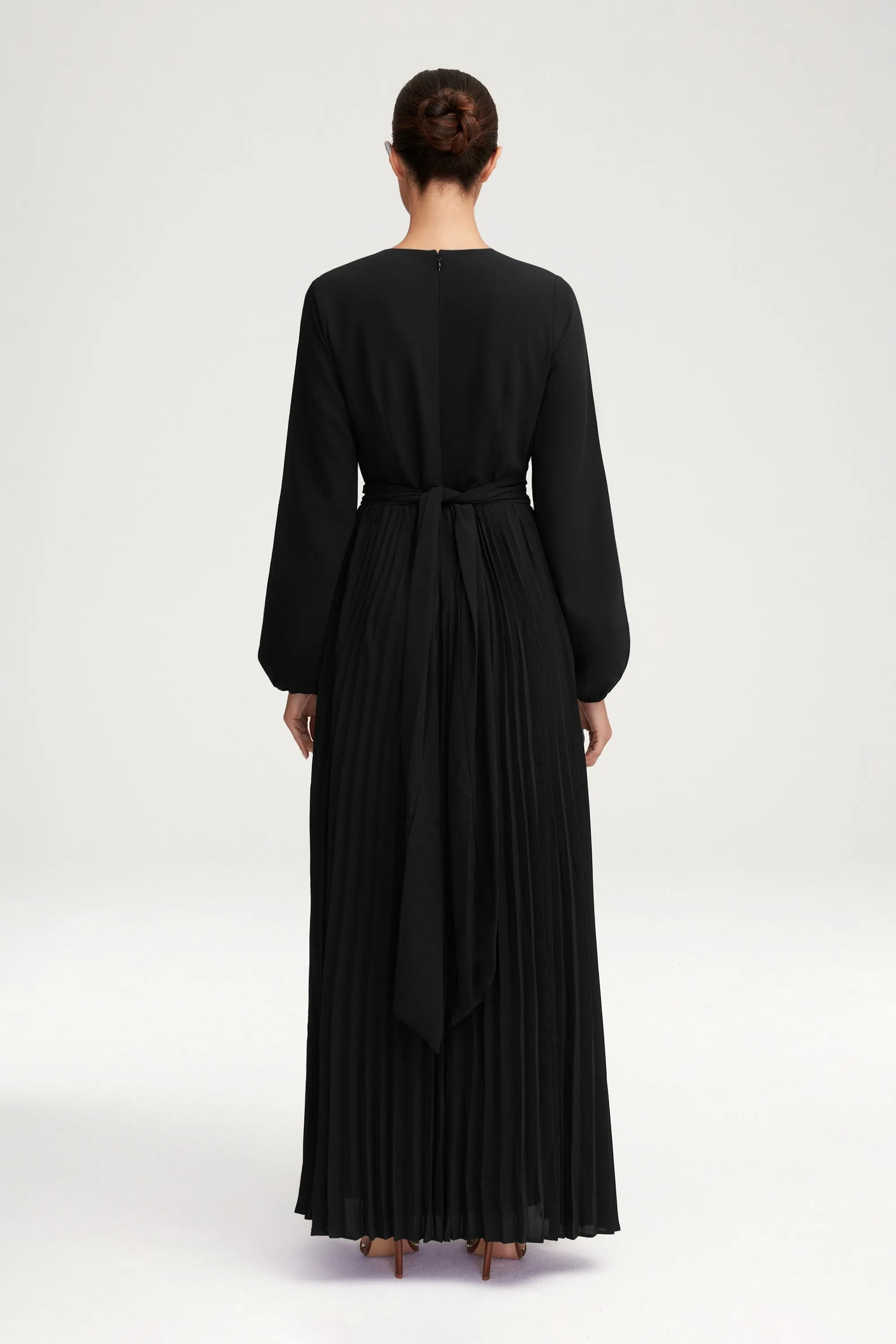 Layana Pleated Wrap Waist Maxi Dress - Black