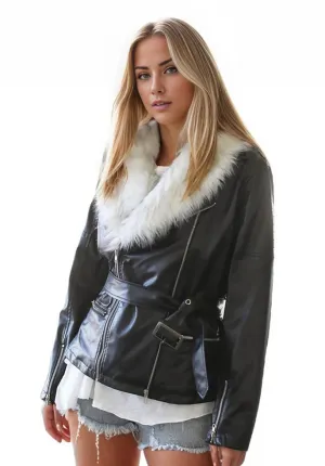 LeAnne Womens Faux Fur Real Leather Jacket