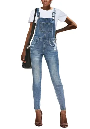 Light Blue Ripped Denim Skinny Jeans Bib Overall