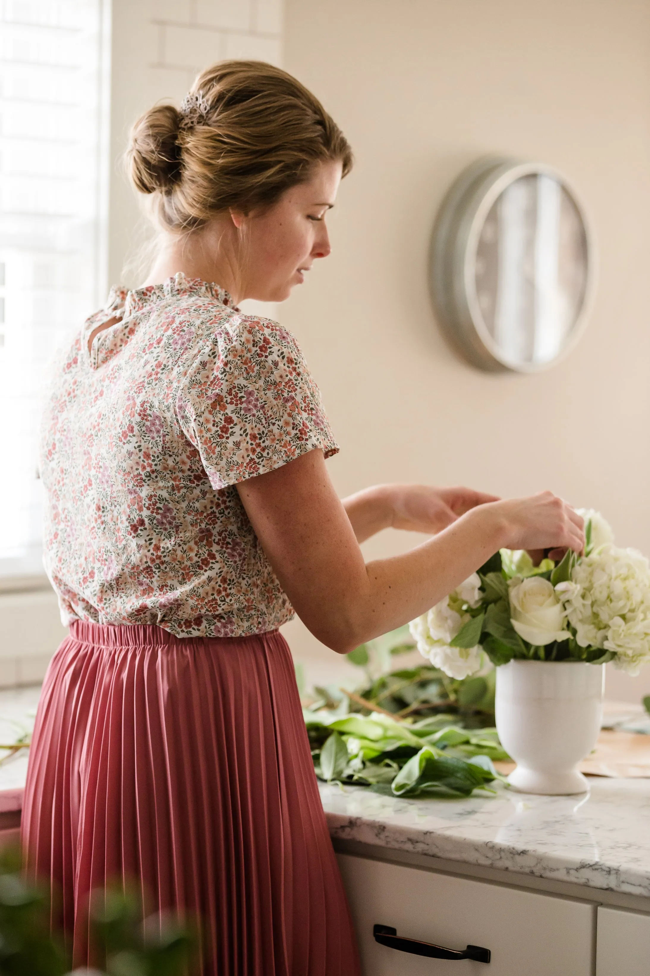 Lightweight Floral Ruffle Neck Blouse