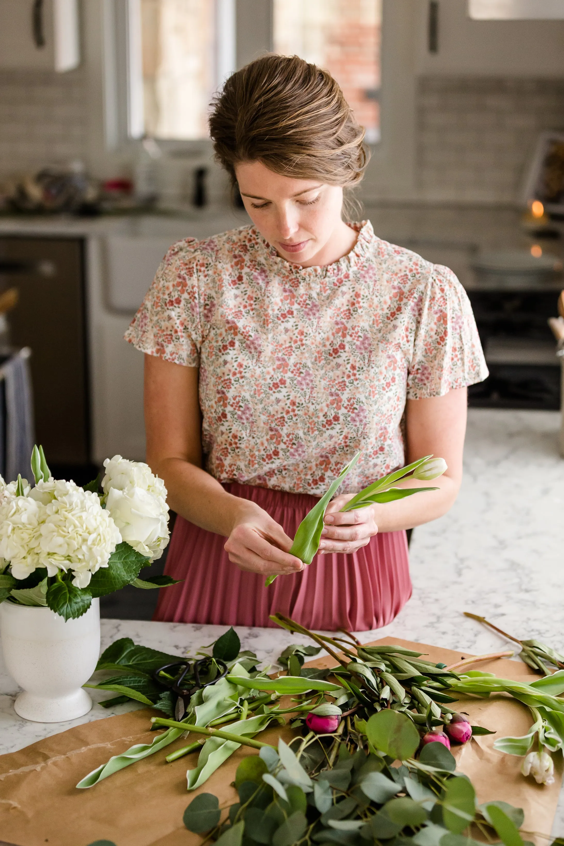 Lightweight Floral Ruffle Neck Blouse