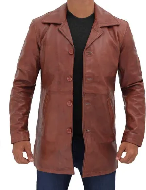 Men's Natural Tan Distressed Real Leather Coat