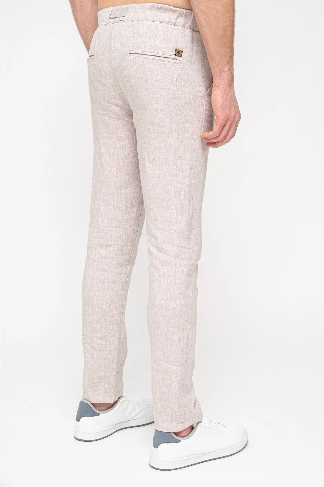 Mens Patterned Beige 100 Linen Pants Relaxed Fit