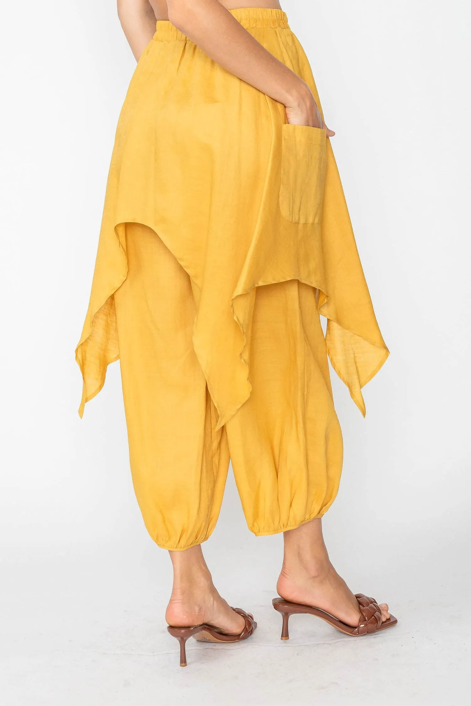 Mustard Layered Bubble Linen Pants