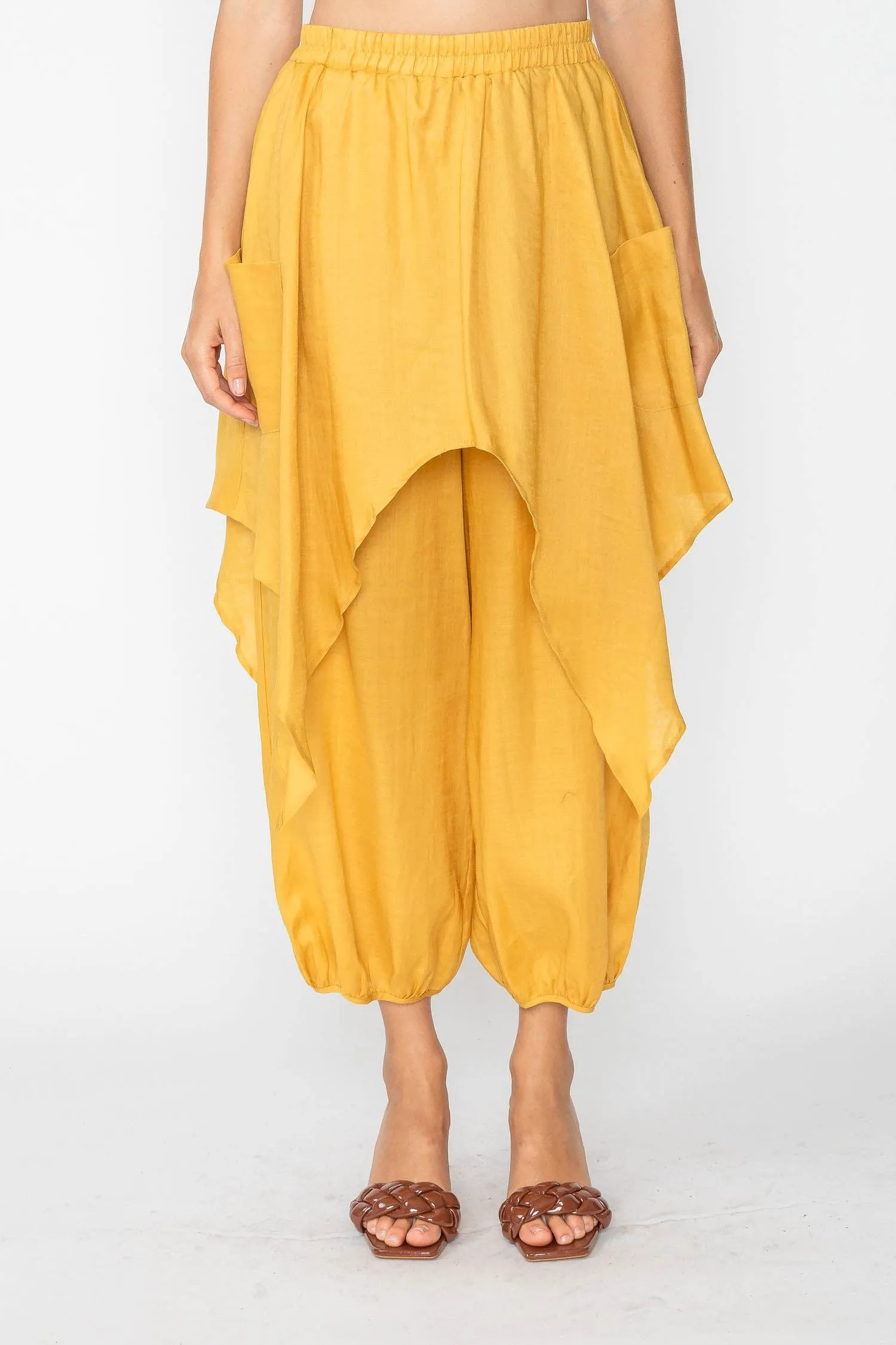 Mustard Layered Bubble Linen Pants