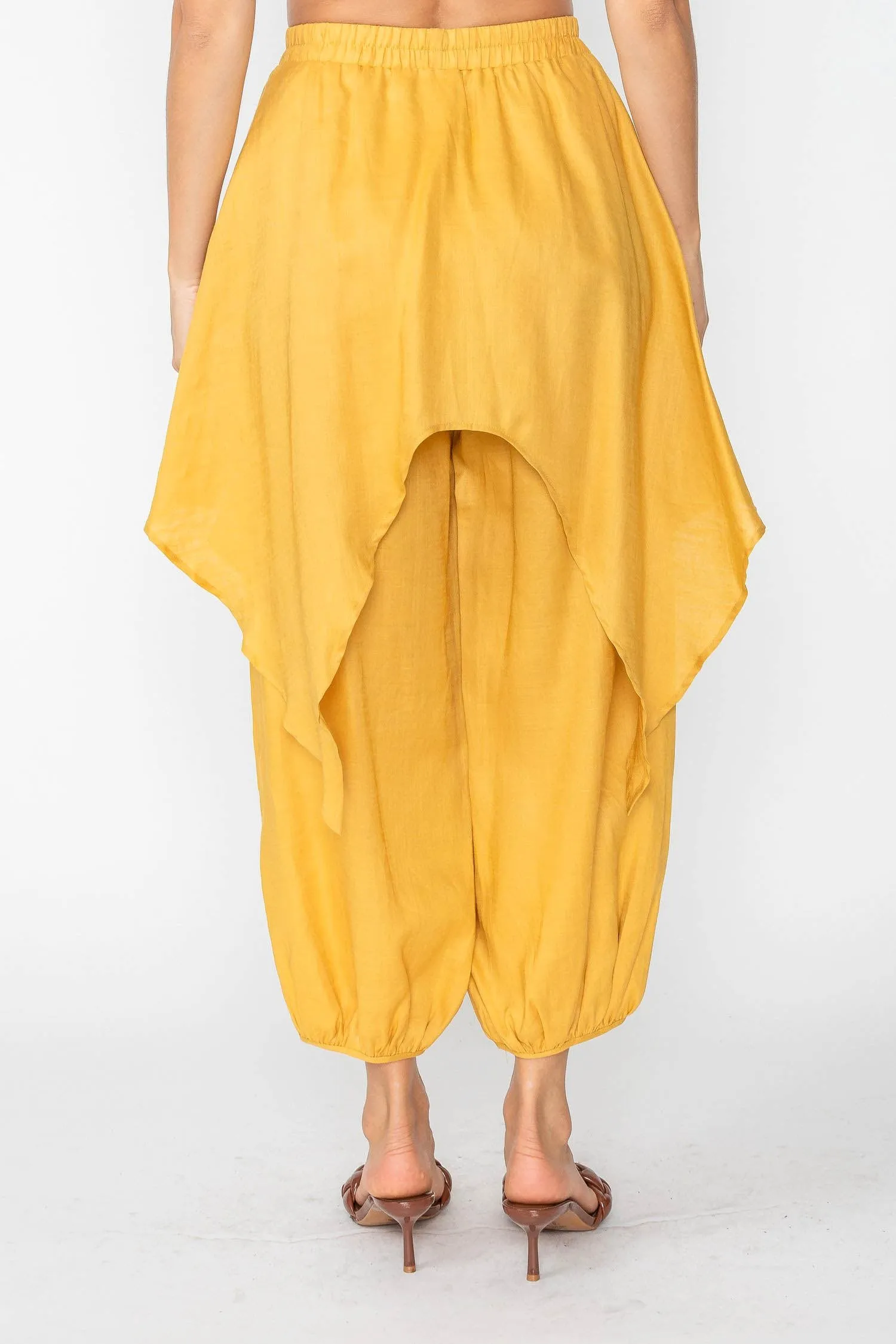 Mustard Layered Bubble Linen Pants