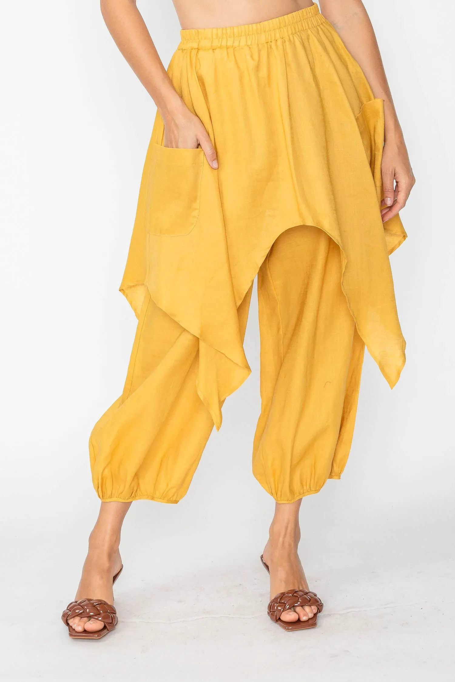 Mustard Layered Bubble Linen Pants