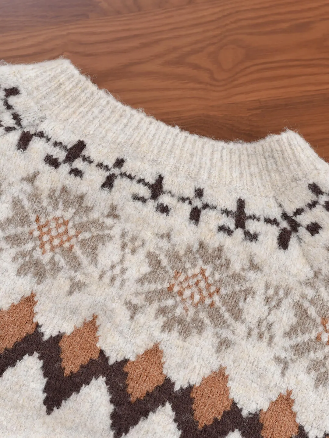 Natalia Snowflake Jacquard Hazelnut Fair Isle Knit Sweater