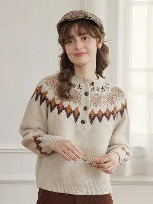 Natalia Snowflake Jacquard Hazelnut Fair Isle Knit Sweater