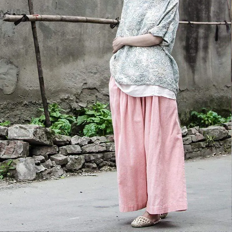 Pink Cotton Linen Palazzo Pants | Lotus