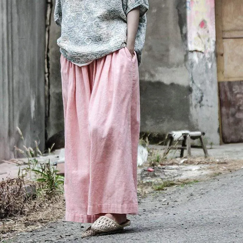 Pink Cotton Linen Palazzo Pants | Lotus