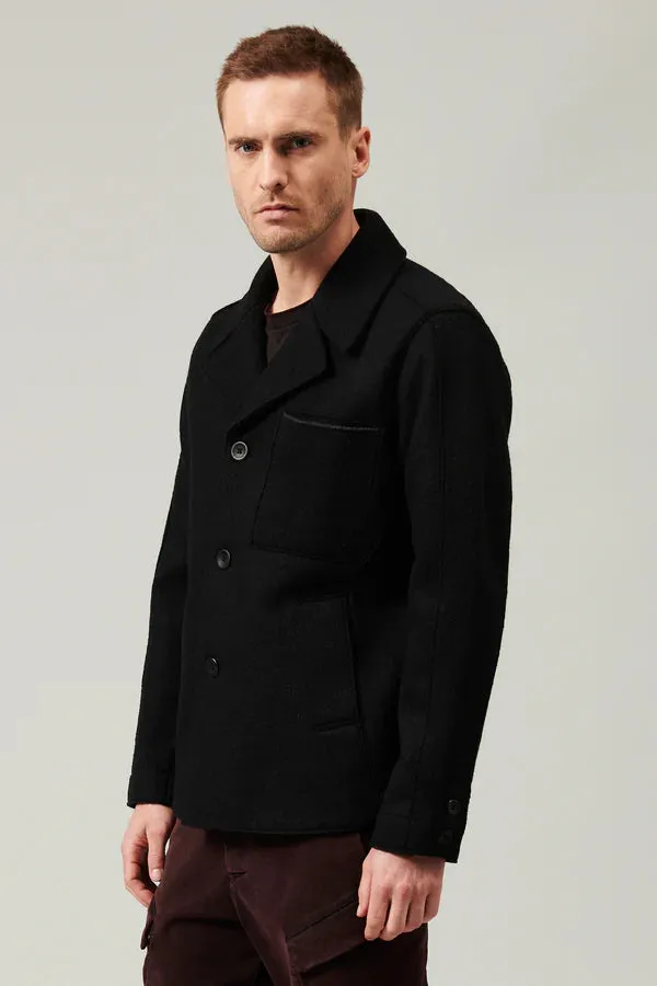 Raw cut boiled wool peacoat - Black