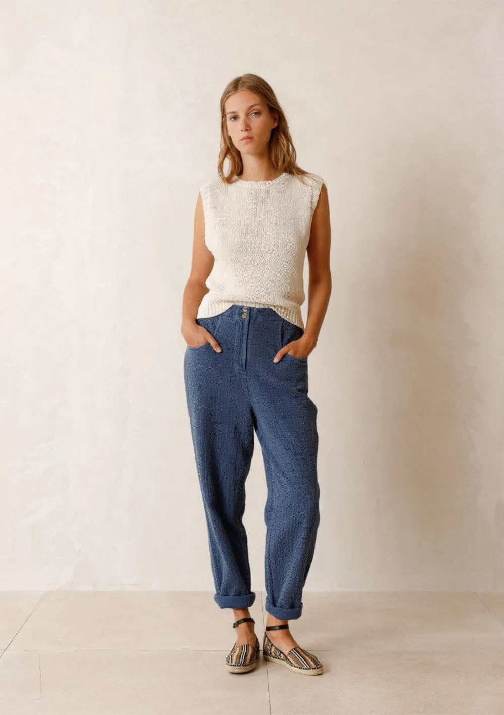 Relaxed Textured Trouser | Indi & Cold