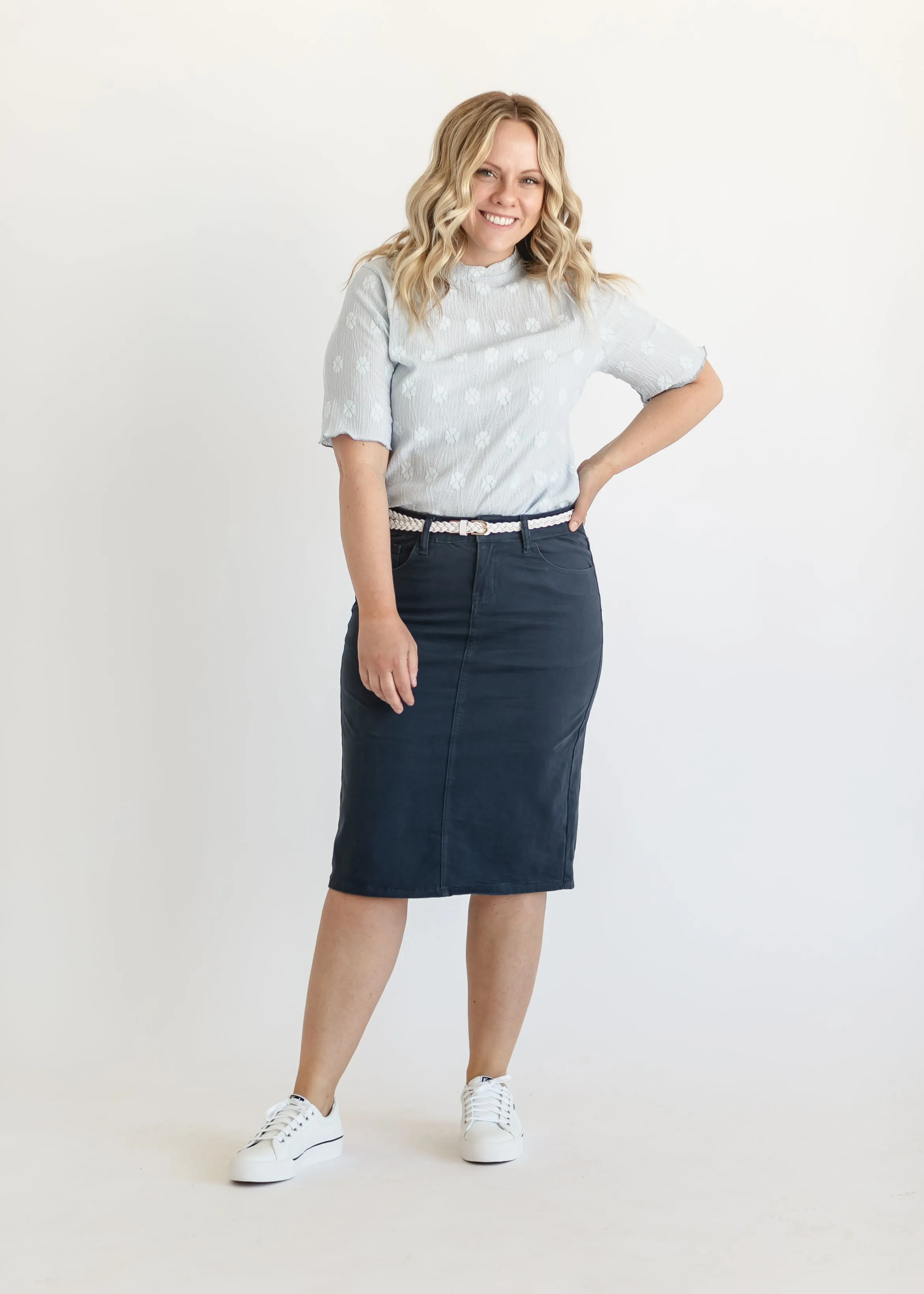 Remi Navy Denim Midi Skirt - FINAL SALE