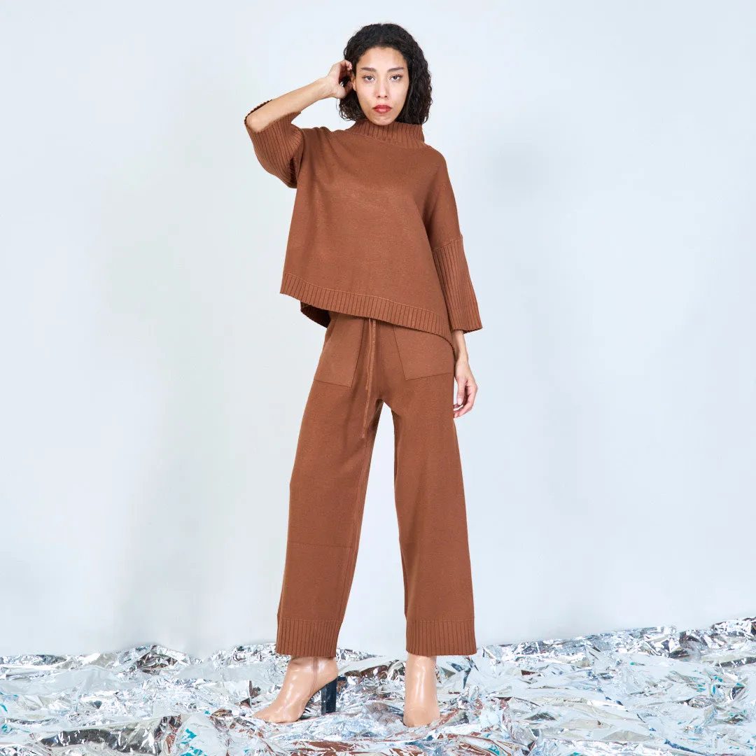 Ribbed knit sweater and wide-leg pants set wholesale