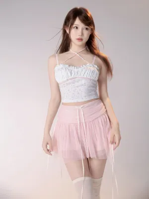 [Rose Island]Enchanting Mini Rose Beaded Halter Crop Top