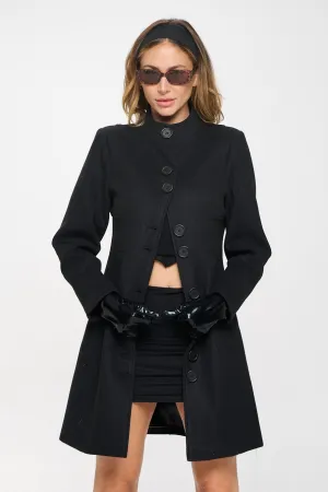 Single Breasted Faux Wool Coat in Black